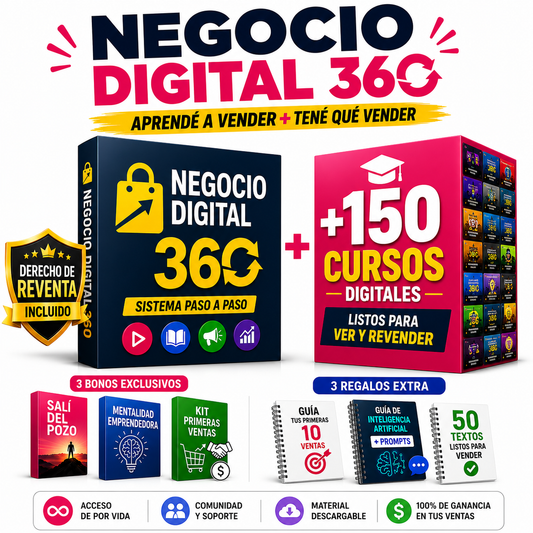 🚀 NEGOCIO DIGITAL 360: Aprendé a vender productos digitales + 150 cursos listos para vender + derecho de reventa